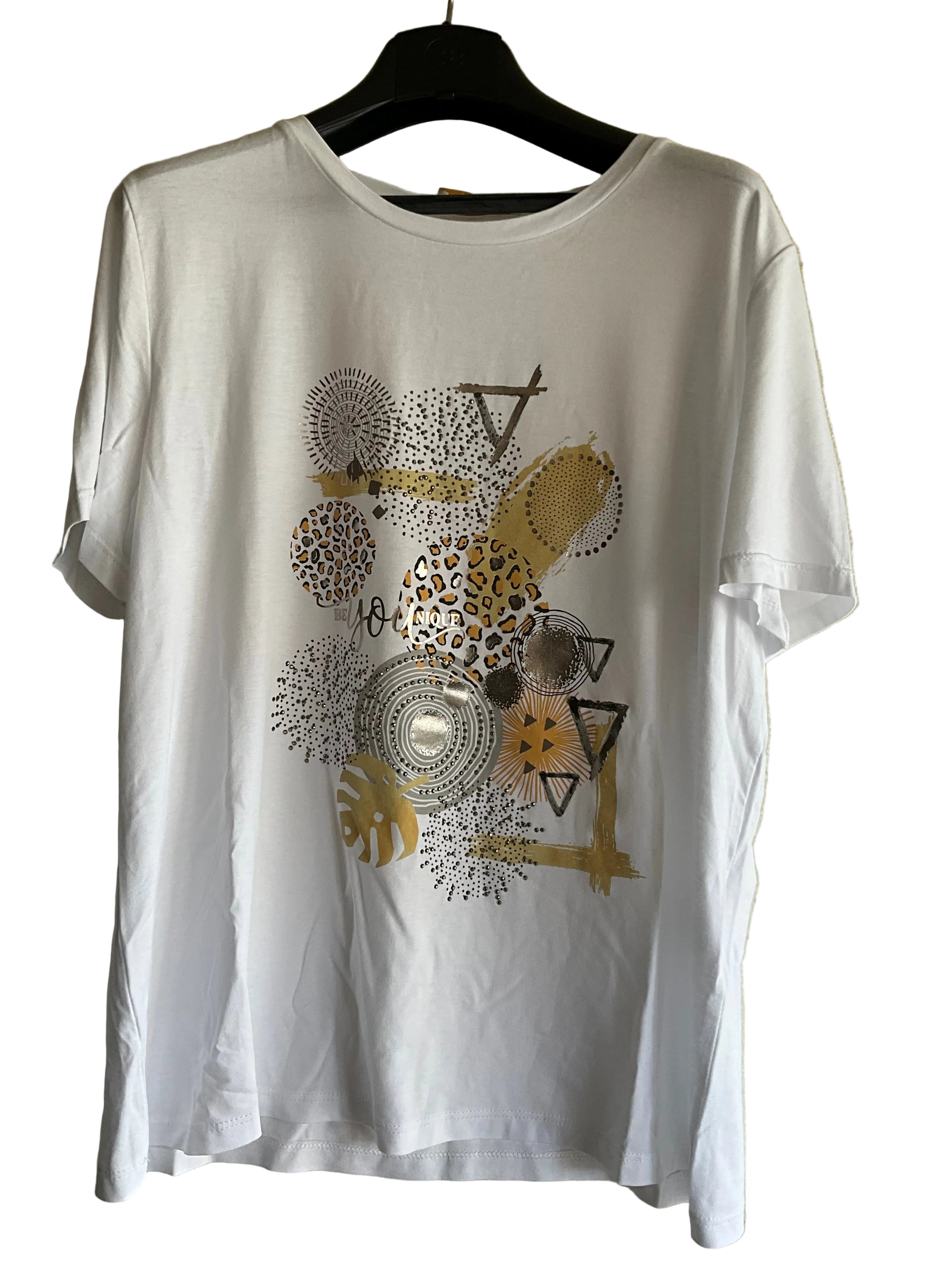 T-shirt Bianca Stampa Oro & Animalier