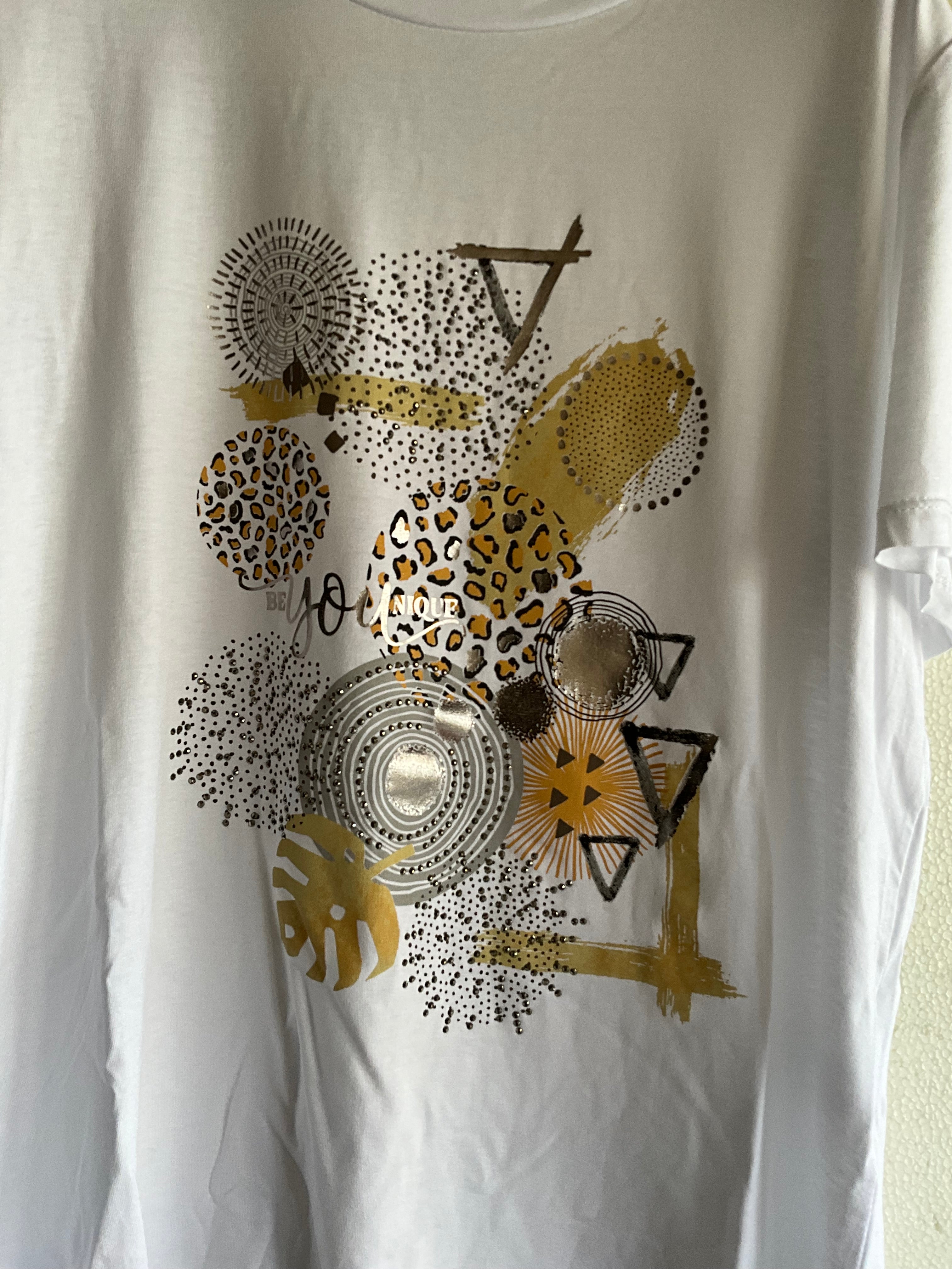T-shirt Bianca Stampa Oro & Animalier
